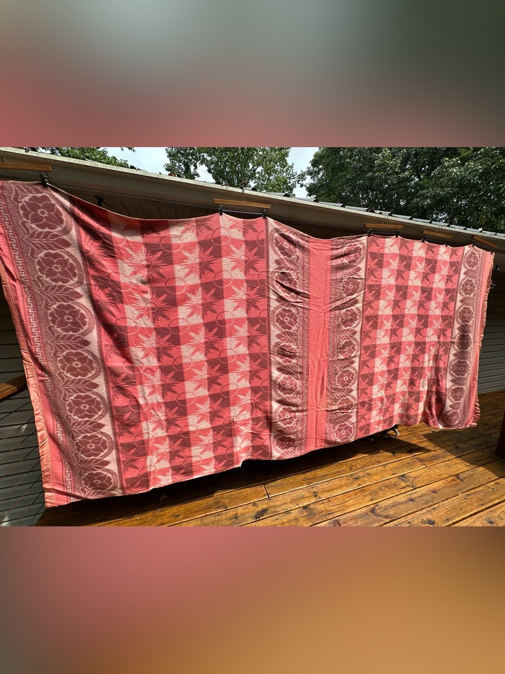 Vintage 50s 60s Pink Double Long Cotton Wool Camp Blanket Cabin Throw - Picture 13 of 14